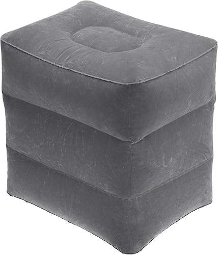 PATIKIL Almohada inflable de viaje con reposapiés, ajustable, 3 capas de altura, para dormir, vuelos, piernas, para avión, tren, oficina, color gris