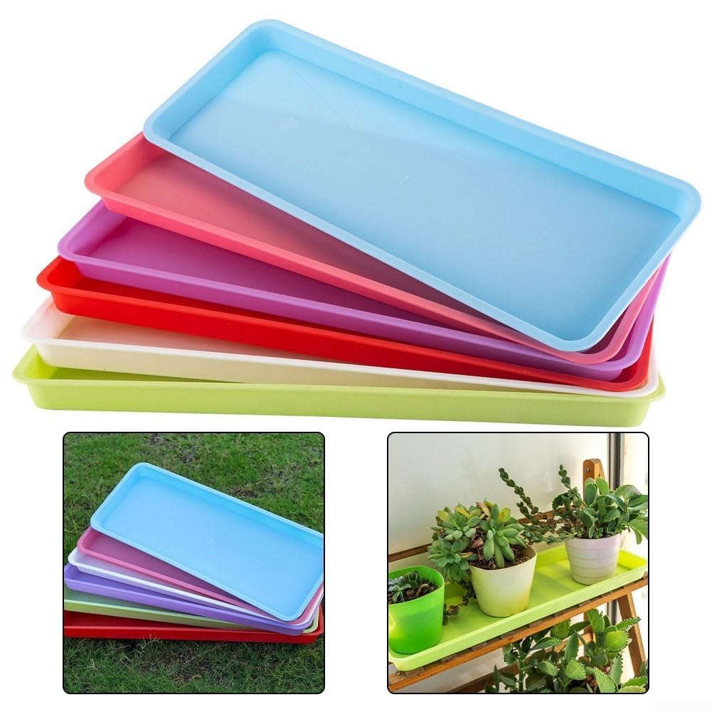 Lot de 6 soucoupes rectangulaires en plastique pour pot de fleurs pour intérieur et extérieur, récupérateurs d'eau colorés pour protéger les sols et les jardins, 45 x 16,5 cm