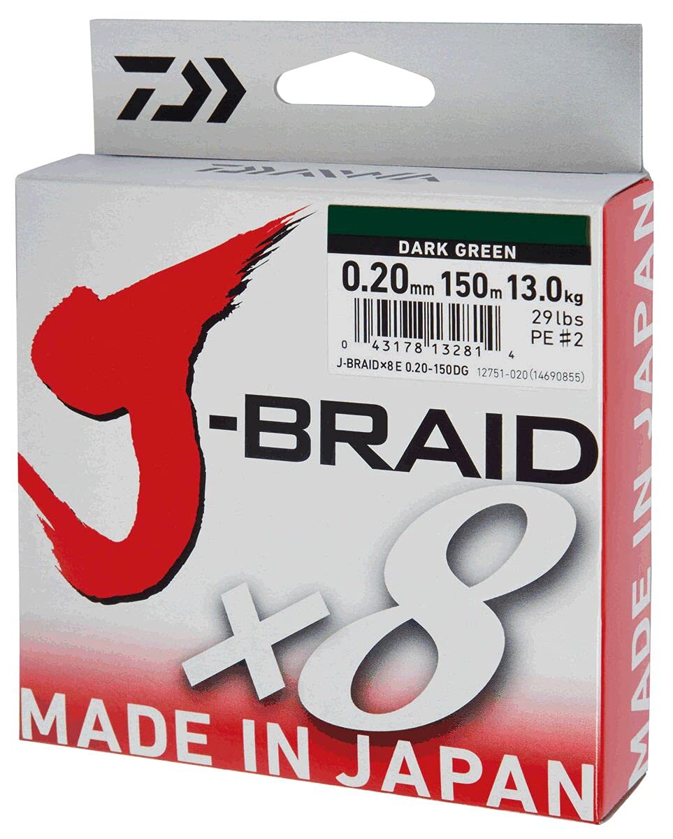 Daiwa 2 pcs J-Braid 8 Braid 0.35mm, 36,0kg/39,0lbs, 300m dark green (Double pack)