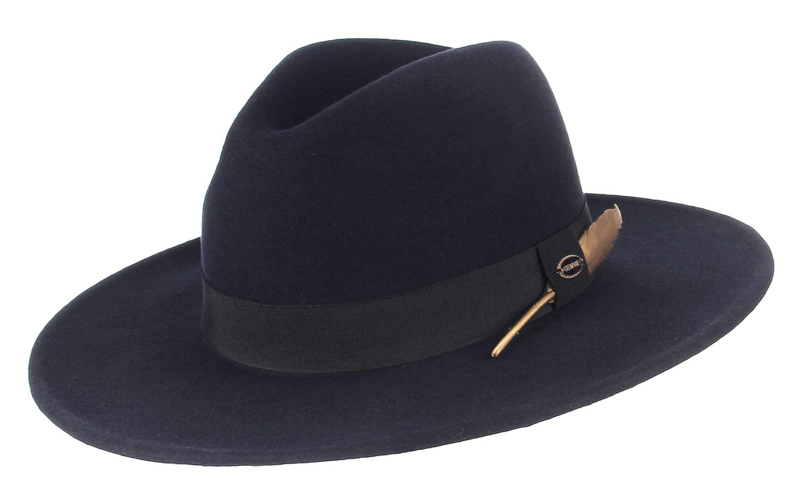 GEMVIE Hombre Sombrero Panamá ala Ancha Fieltro de Lana Gorro con Pluma Decorada Estilo Caballero Fiesta Cóctel/Circunferencia 58cm