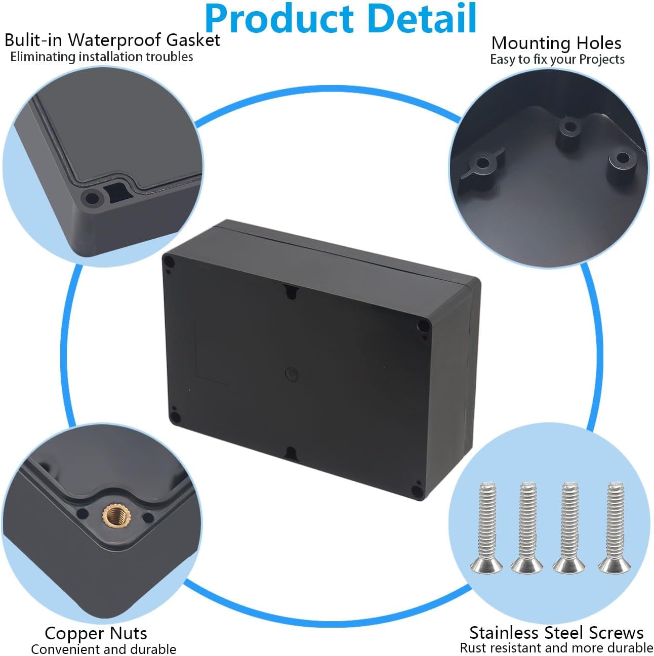 Project Box ABS Black Electrical Boxes IP67 Outdoor Waterproof box Electronic Junction Box Power Enclosure with Cable Glands for DIY Project 9.1 x 5.9 x 3.4 inch (230x150x87mm)