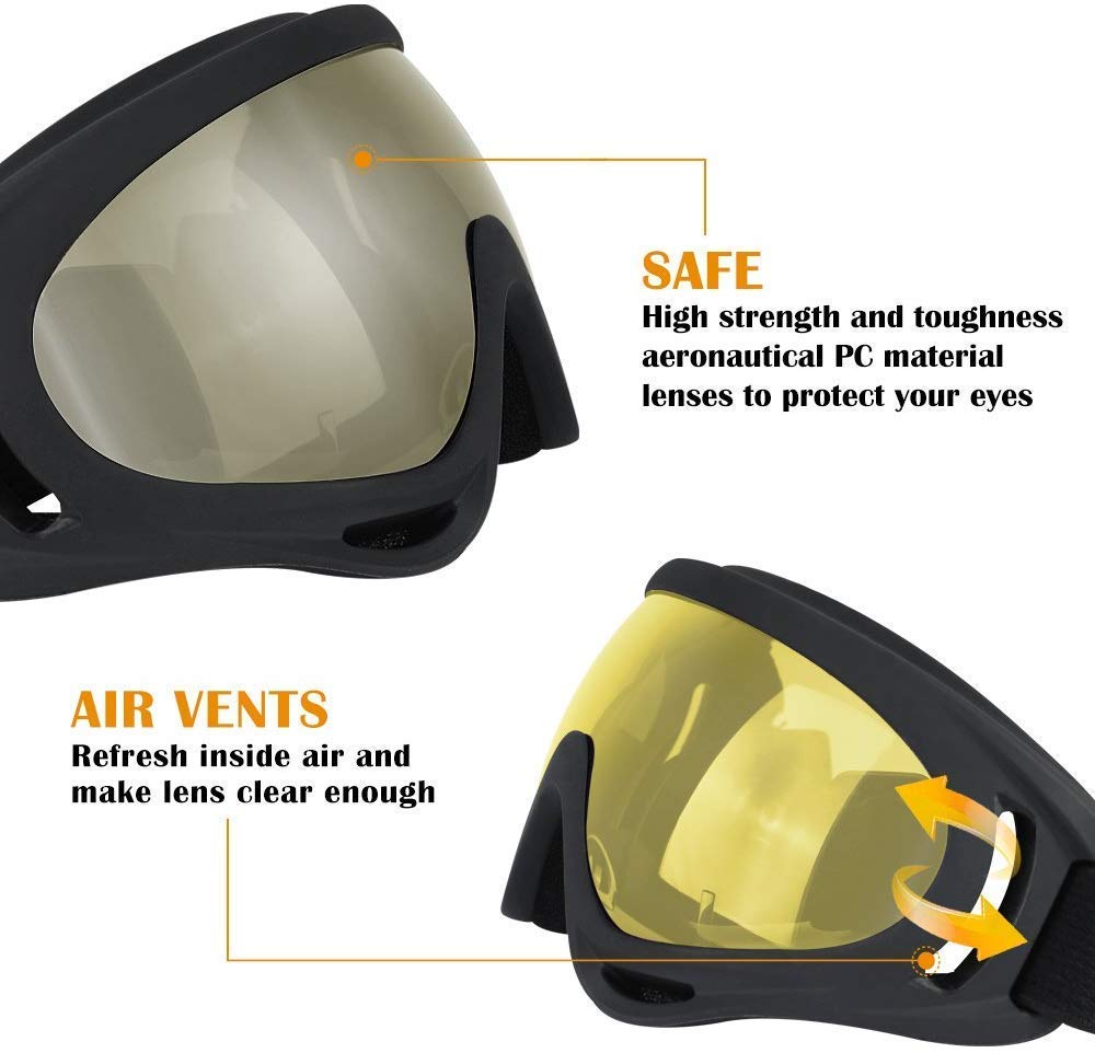 GUSTAVE® Uv400 Windproof X400 Goggles Motorcycle Glasses for Outdoor Riding (Yellow) - Image 2 thumbnail