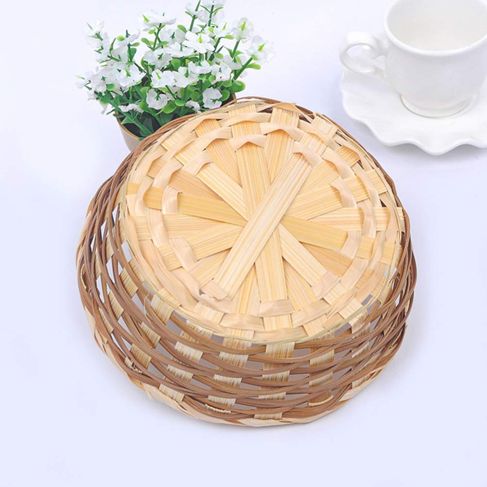 Handmade Bamboo Fruit Storage Basket EXCEART 3pcs Natural Wicker Fruit Baskets Bread Trays Storage Willow Woven Fruit Bread Serving Baskets - Image 3