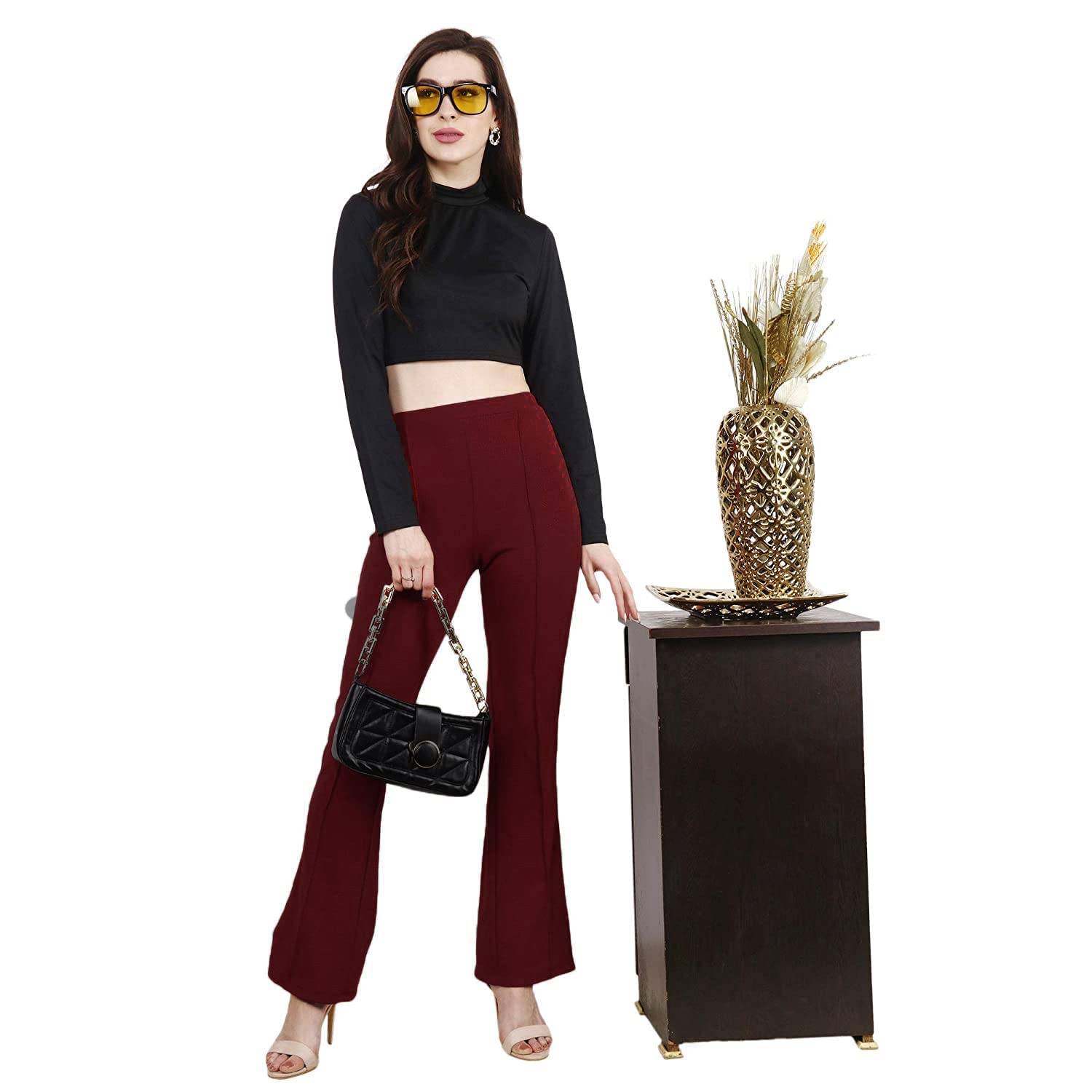 Leriya Fashion Damskie spodnie do jogi Stratchable Work Slacks Business Casual Office Proste nogawki/Bootcut Elastyczne spodnie w talii dla kobiet