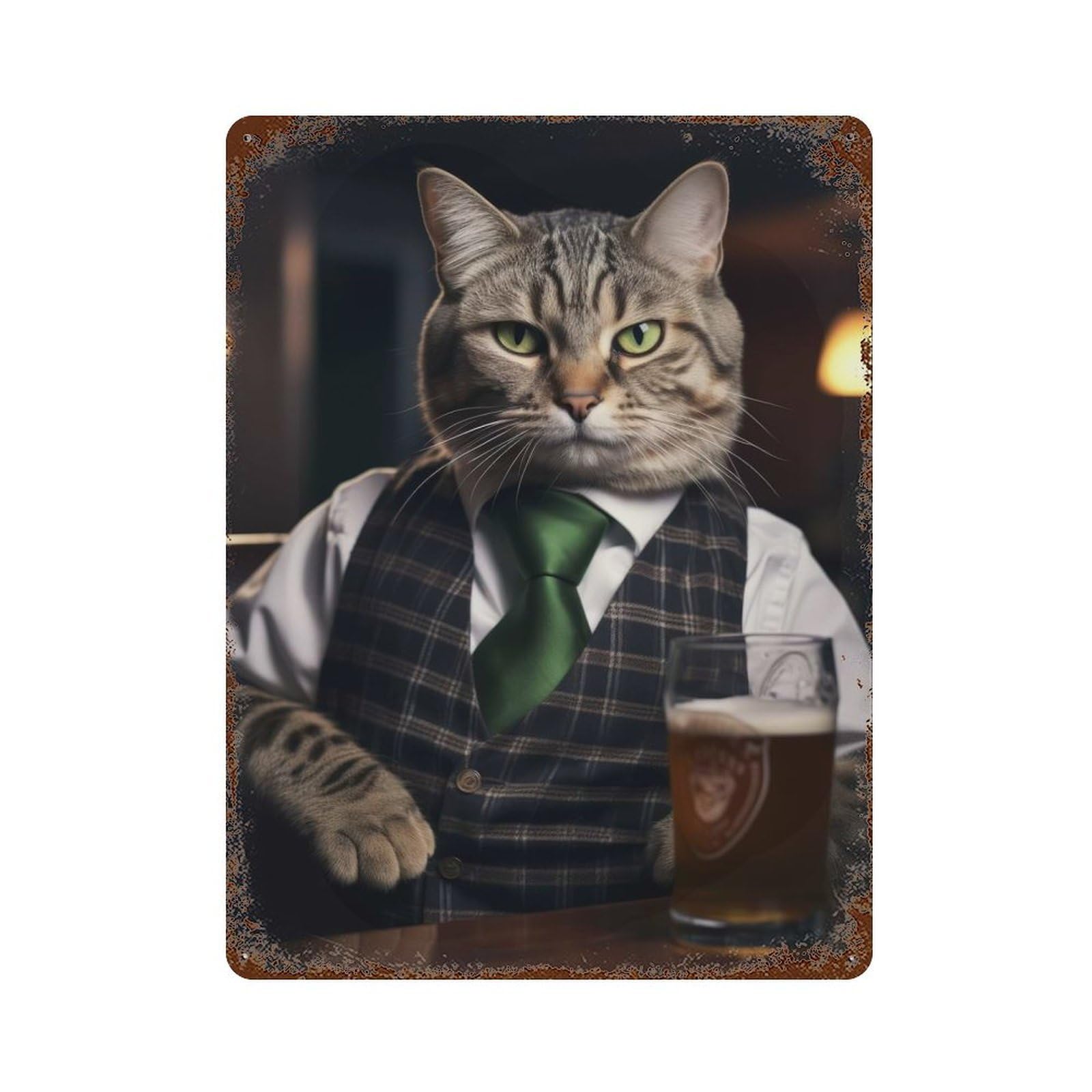 American Shorthair Cat Pub Retro Metal Sign 15.7"x11.8", for Pub, Kitchen And Man Cave Decor, Retro Wall Decor
