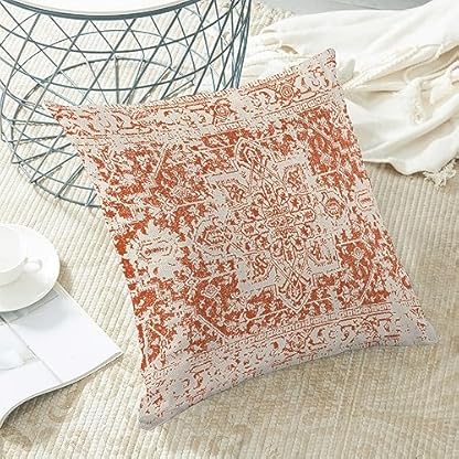 Boho-Kissenbezüge, 45,7 x 45,7 cm, 2er-Set, ethnisches Design, Boho-Dekokissen, Leinen, orangefarbenes Teppichmuster, Bauernhaus, Bohemian-Kissenbezüge für Sofa, Couch, Outdoor-Dekoration – Bild 6