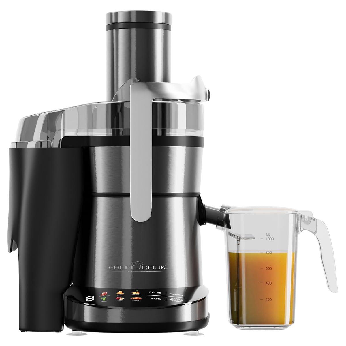 ProfiCook® Entsafter | leicht zu reinigender Slow Juicer | XXL-Einfüllschacht | 1000W Longlife-Motor | feines Mikrosieb | Touch-Display | 6 Stufen | Saftpresse | inkl. Reinigungsbürste | PC AE 1326