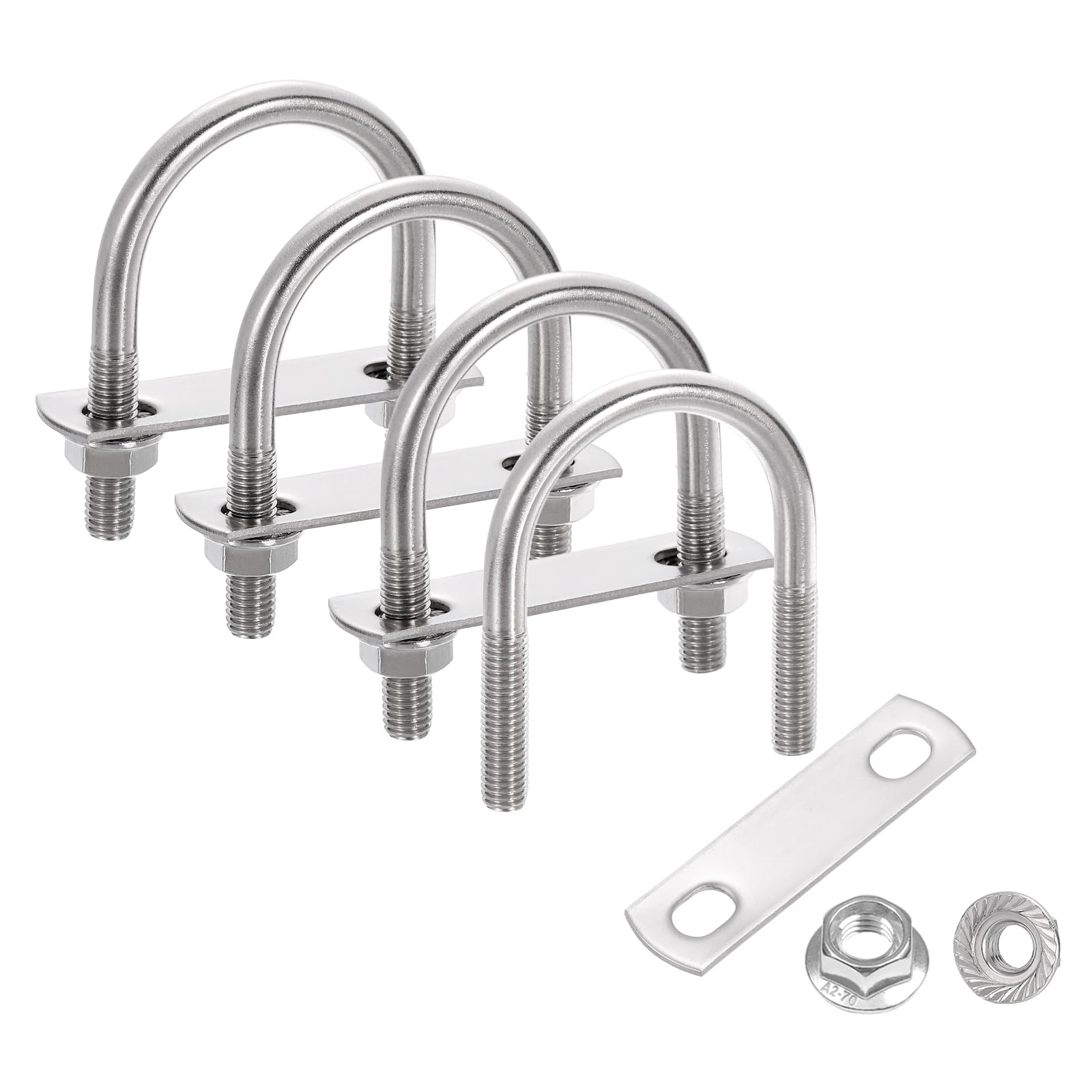 sourcing map 4 Set 1-5/8" Inner Wide Round U Bolts, 2-11/16" Length 304 Stainless Steel U-Bolts with Flange Hexagon Nuts, Frame Plates for Trailer, Automotive, (42mm W x 68.3mm L)