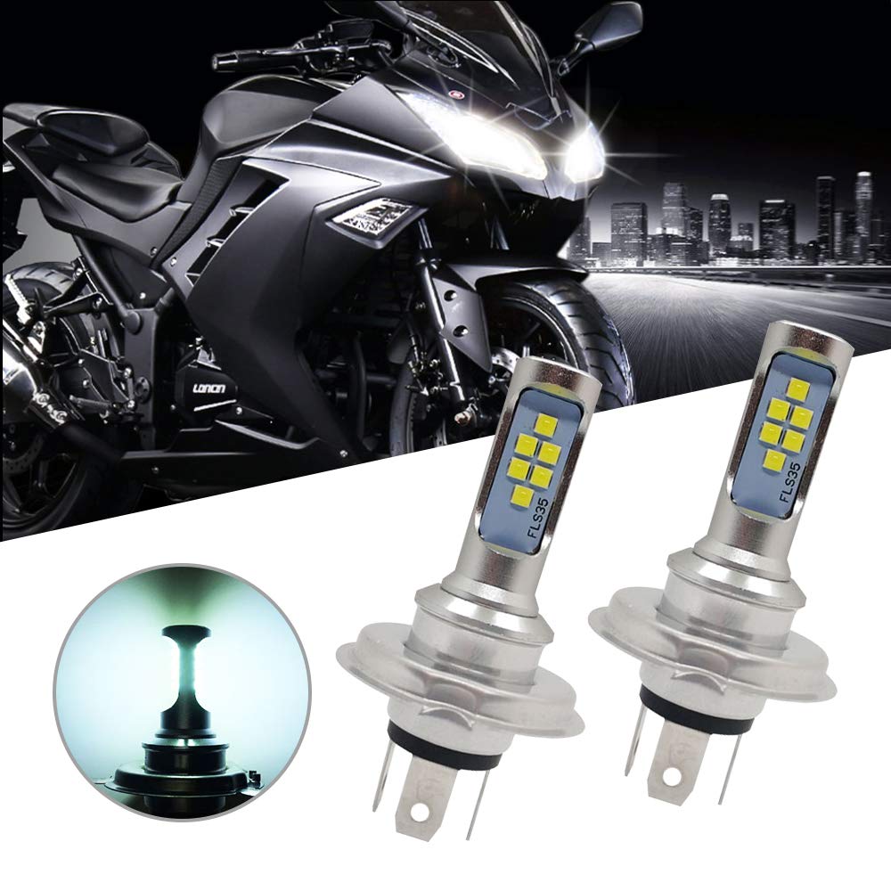 H4 HS1 LED Bulbs 3535 12SMD Chips High/Low Beam Motorcycle Headlamp Fog Lamp for Car, White, Pack of 2