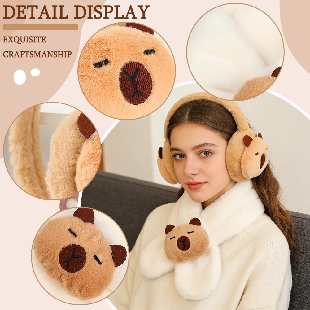 Orejeras de Invierno para Niños, Bufanda infantil Peluche Capybara, Diseño de Estilo de Capybara,Para Actividades Aire Libre En Invierno Correr Esquiar Senderismo-2pcs