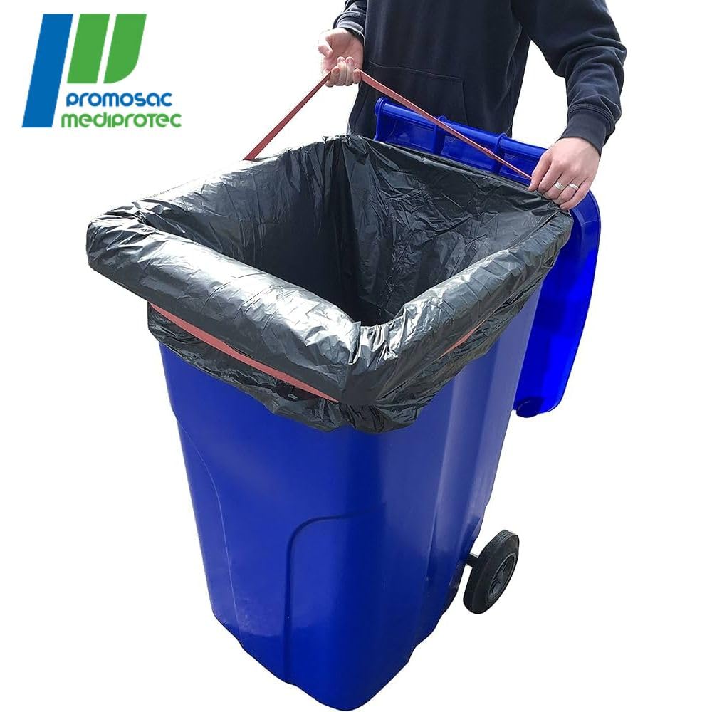 Lot de 10 Sacs Poubelle 240L [ Doublures de Container 2 Roues + Sangle de Fixation | Anti Salissures - Anti Odeur | Résistant - Anti Fuites | Fabriqué en Europe (240 LITRES)