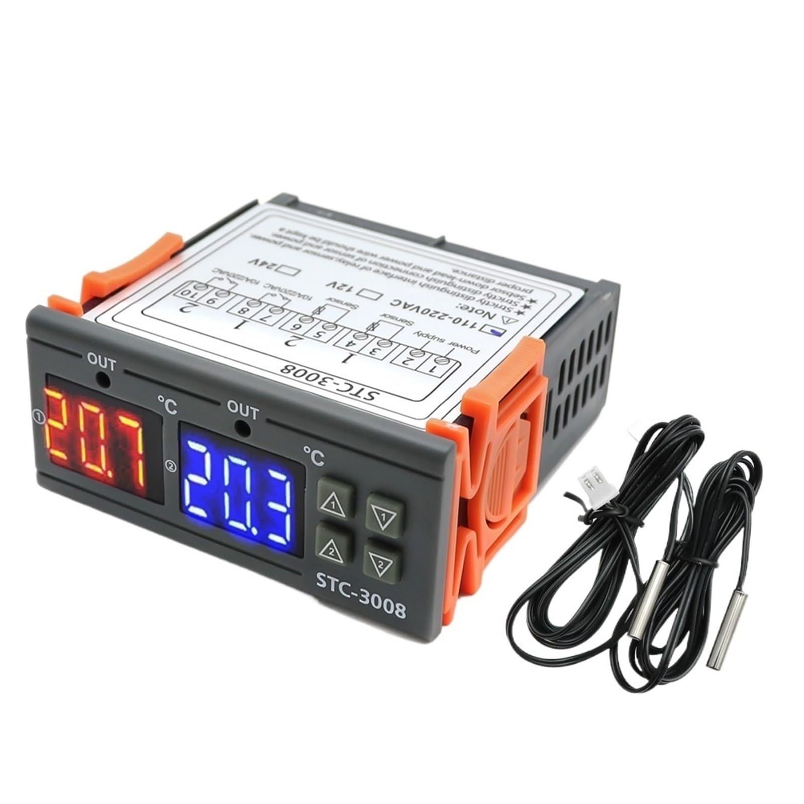 STC-1000 STC-3008 STC-3018 STC-3028 LED Digitaler Temperaturregler Thermostat Temperaturregler Inkubator 12V 24V 110V 220V (Size : STC-3008 DC 12V)