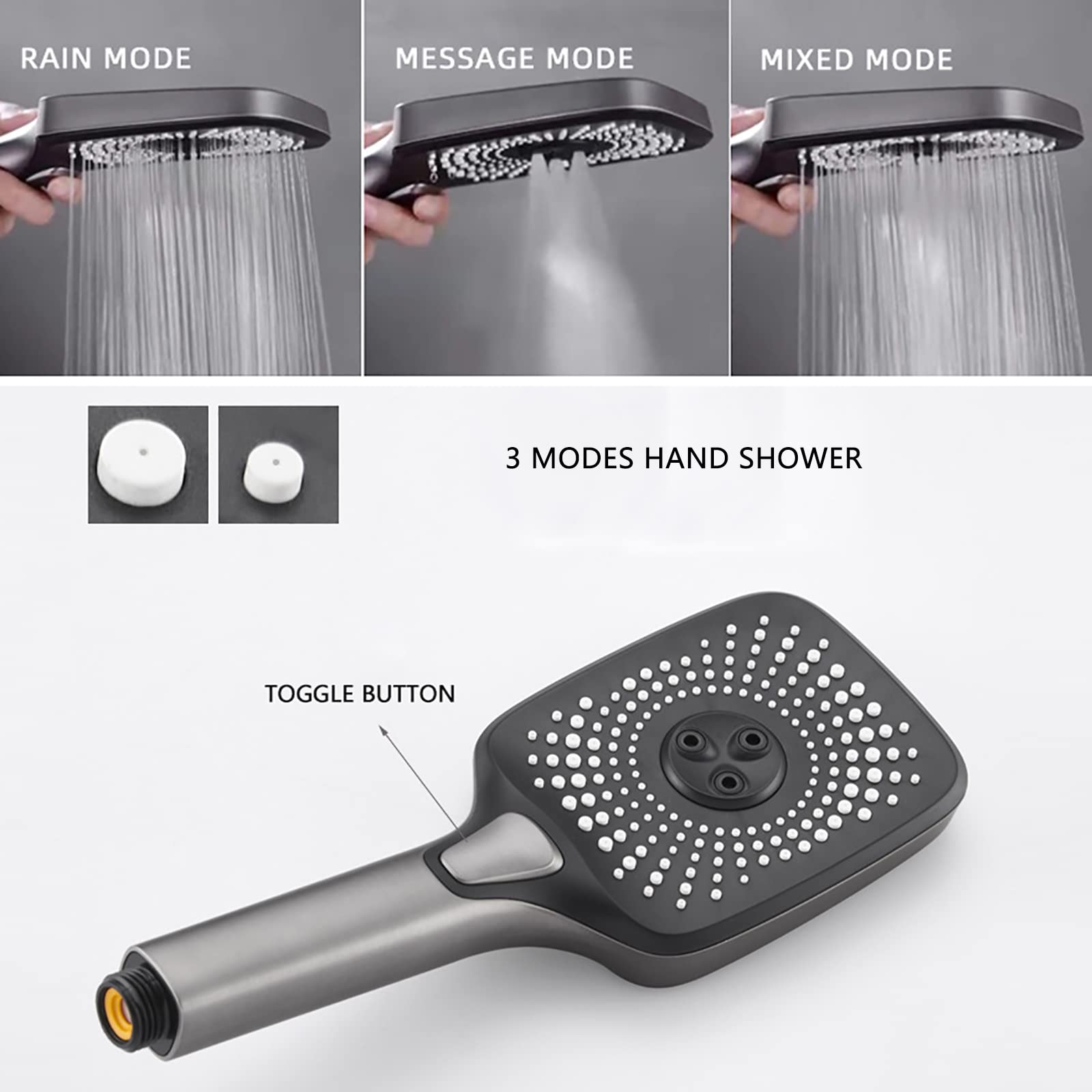 Duschsystem, Duscharmatur -Set -Wand -Rain -Dusch -Dusch -Kombinationshöhe Verstellbares Duschset mit 12 Zoll Niederschlagsreduschkopf, Badewanne Ausstrich, Handheld -Sprühgerät, Bidet Spray, Grau