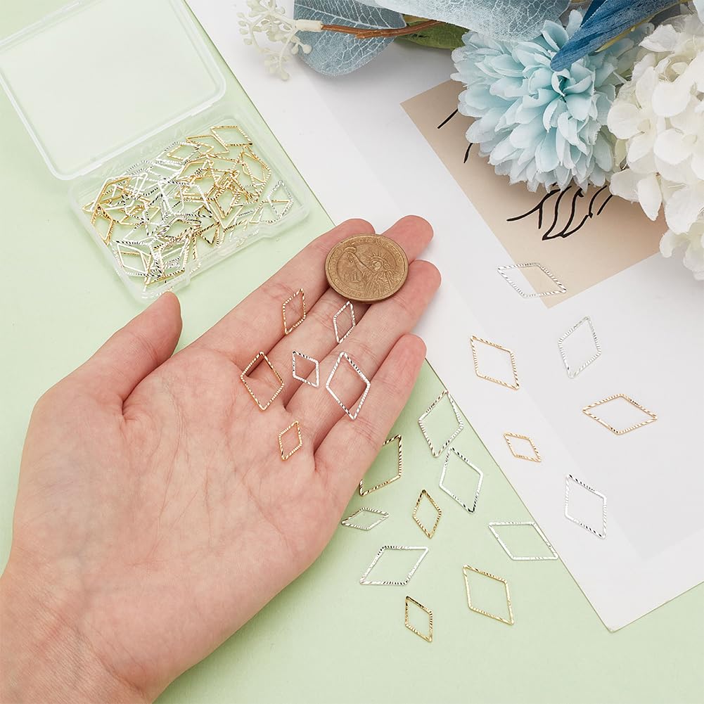 BENECREAT 72 pz Anelli di Collegamento Placcati in Oro 24K Cornici di Collegamento in Stile Tibetano Ciondoli 925 Collegamenti A Rombo Placcati in Argento Sterling Cerchio per Orecchini e collane