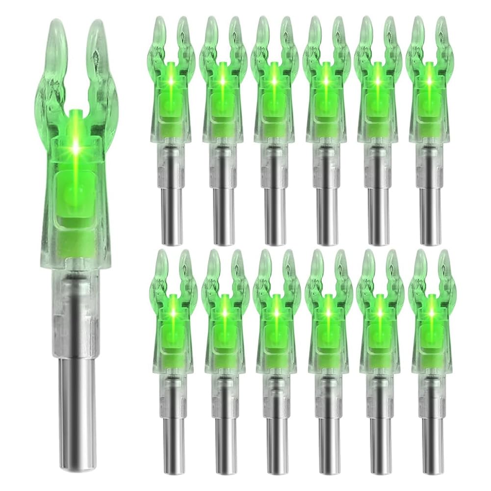 Wrtysully 12PCS Lighted Nocks for Arrows with .204 Inside Diameter, High-Visibility Lighted Nocks, Lighted Arrows Nocks Green