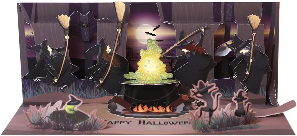 Up With Paper Pop-Up Panoramics Sound Halloween Greeting Card, Full Moon Witches, Multi Colored