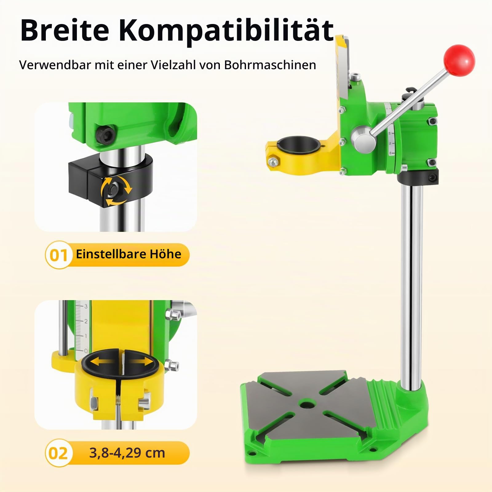 Bohrständer, Bohrmaschinenständer mit Handgriff, Ständer für Bohrmaschine, Stabil, Passend für Viele Modelle, Standbohrmaschine für Hardware-Verarbeitung, Formenbau