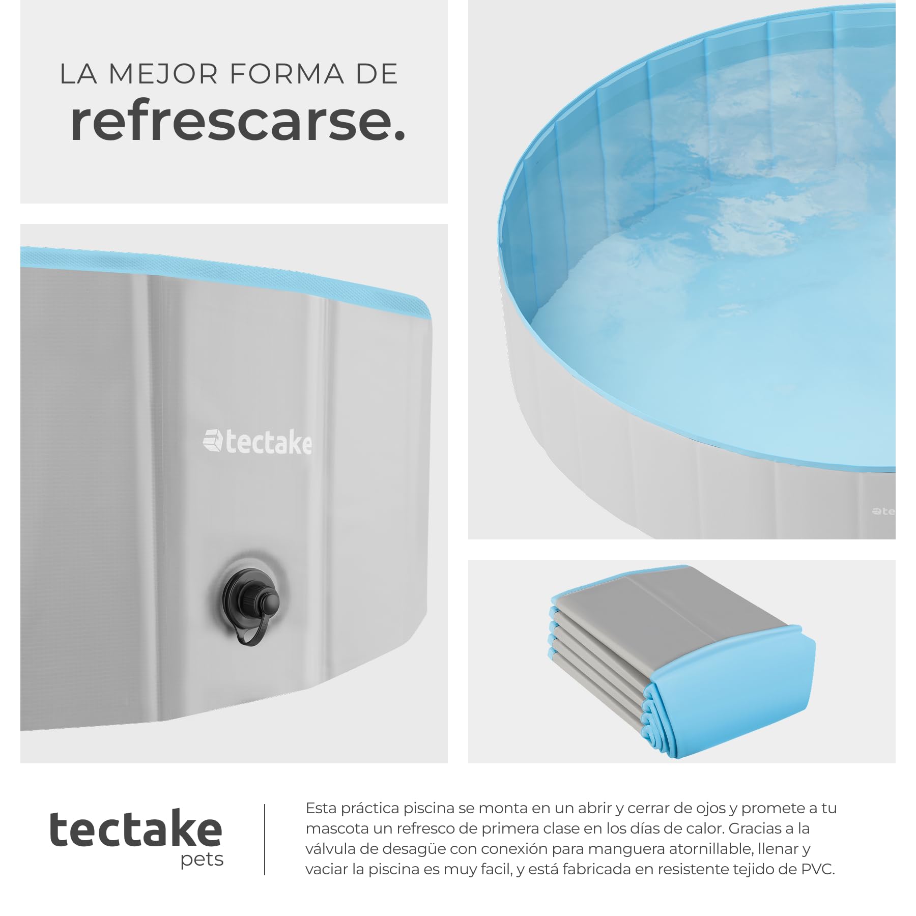 tectake® Piscina Plegable para Perros, Piscina Mascotas, Bañera para Perros, PVC Resistente, Plegable para Gatos, Pet Pool, Bañera Desmontable Antideslizante, Accesorios Perro - 160 cm
