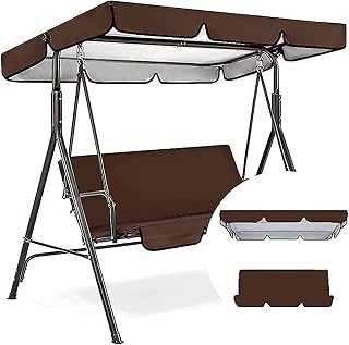 Porch Swing Canopy Cover Set, 2 or 3 Seater Swing Canopy Replacement Cover Waterproof Windproof Patio Hammock Cover Top Roof Cover for Garden Patio