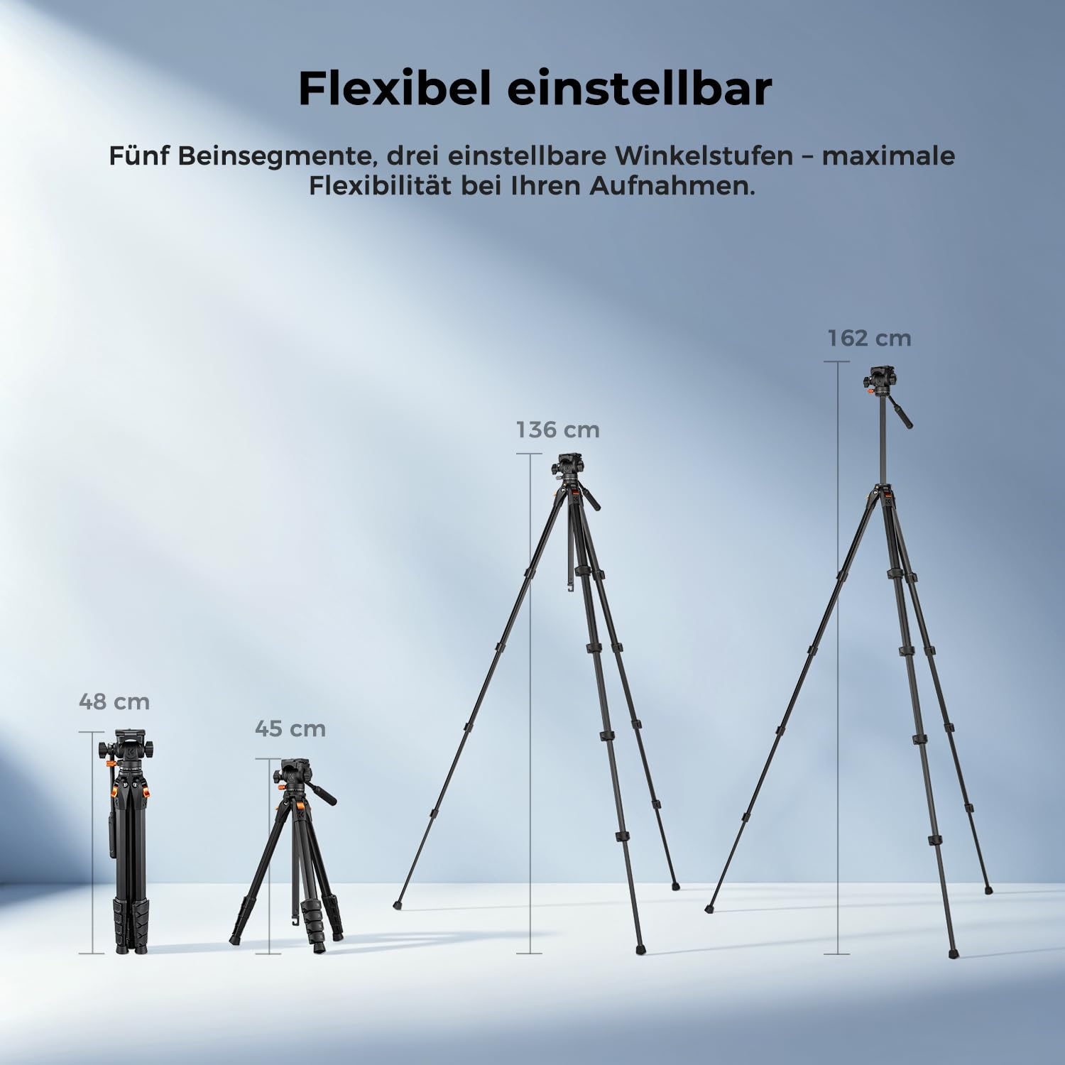 K&F CONCEPT Kamera Stativ Handy Stativ | Tripod für Smartphone mit Handy Tablet Halterung, Aluminium Reisestativ, Vorwärtsklappbar, 10KG+162CM A305A1+FH-04