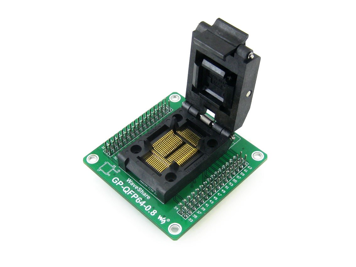 Clamshell Programming Connector/Converter/Adapter GP-QFP64-0.8 (with PCB), 64-Pin, 0.8mm Pitch, Yamaichi IC Test Burn-in Socket, Applied to QFP64, PQFP64, TQFP64, LQFP64 Packages.