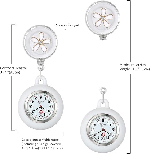 Miniatura 2 de Avaner Relojes retráctiles para enfermera, con clip, con solapa y patrón de flores, para enfermeras, médicos, con funda de silicona