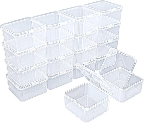 Goodma 18 unidades cuadradas vacías mini cajas de almacenamiento de plástico transparente con tapas con bisagras para artículos pequeños y otros