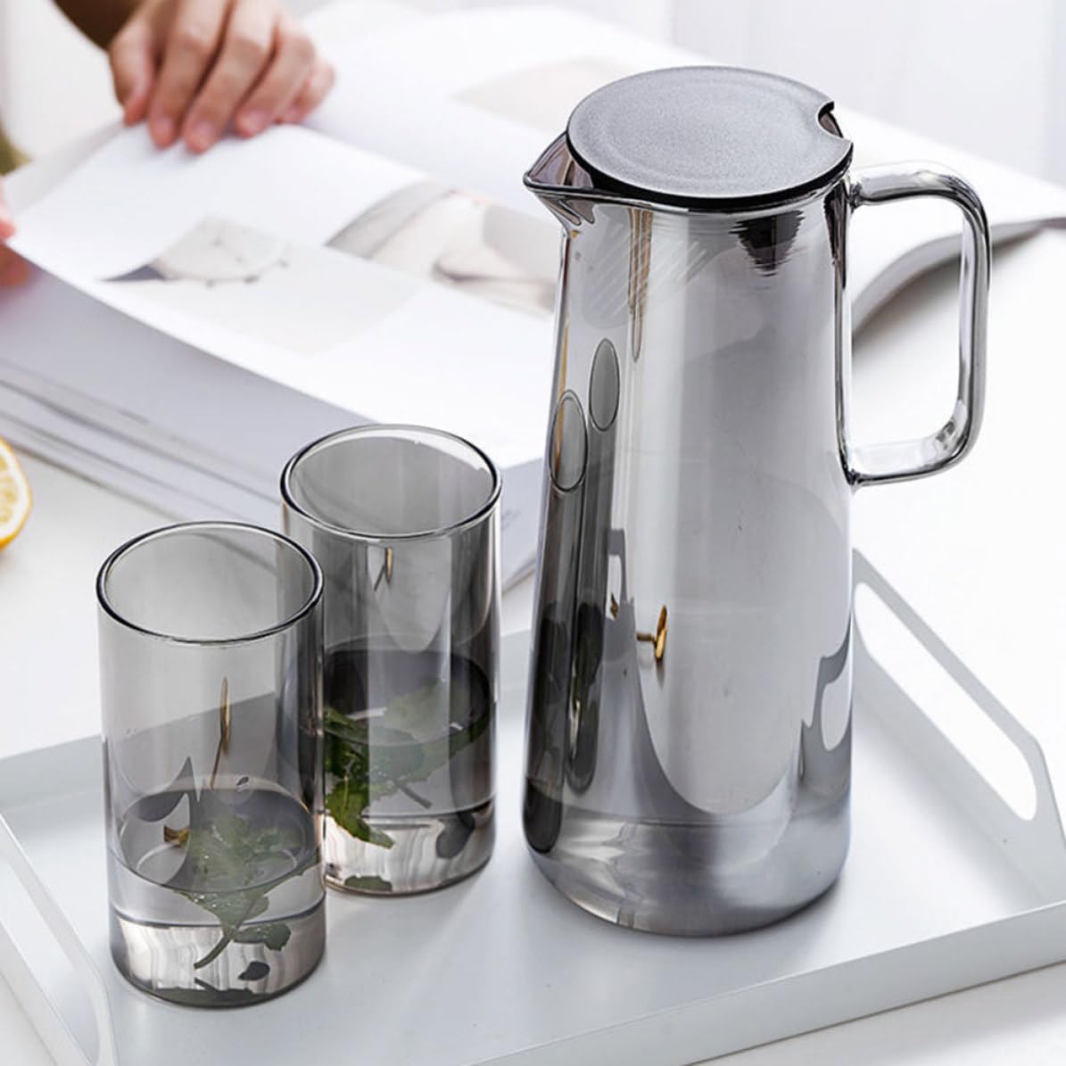 2 Stück-pack Glas Wasserkanne 1800ml aus Glas für Kaltes Wasser | Selbstgemachte Getränke, Zuhause und Hotel, Leicht zu Reinigen, mit Tragegriff
