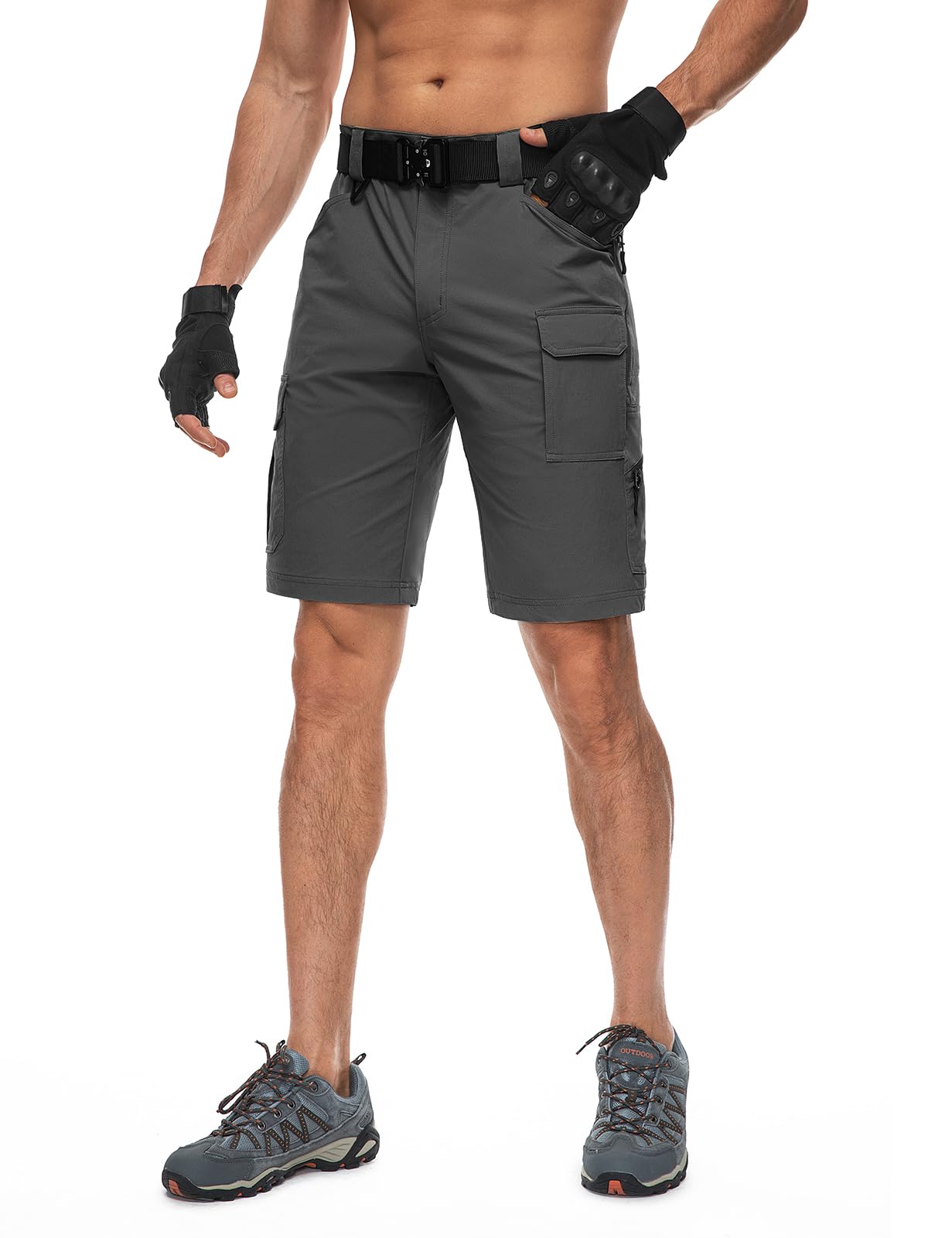 Moosehill Men's Hiking Cargo Shorts Quick Dry Work Shorts for Men Casual Tactical with 7 Pockets Waterproof No Belt Dark Grey
