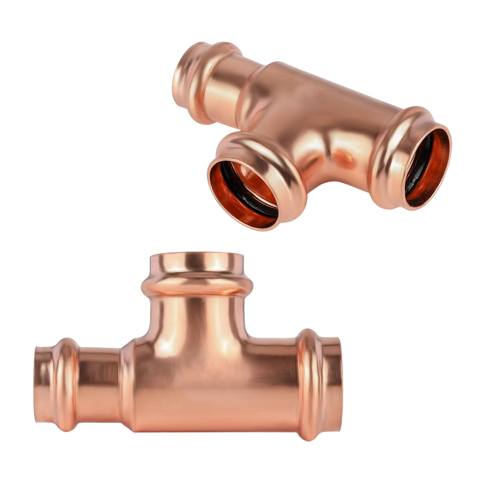 Paquete de 2 conectores en T reductores de cobre GUOFIS, 1-1/4" P x 3/4" P x 1-1/4", conector en T reductor de presión para plomería, conector de tres vías para derivación de tamaño de tubería.