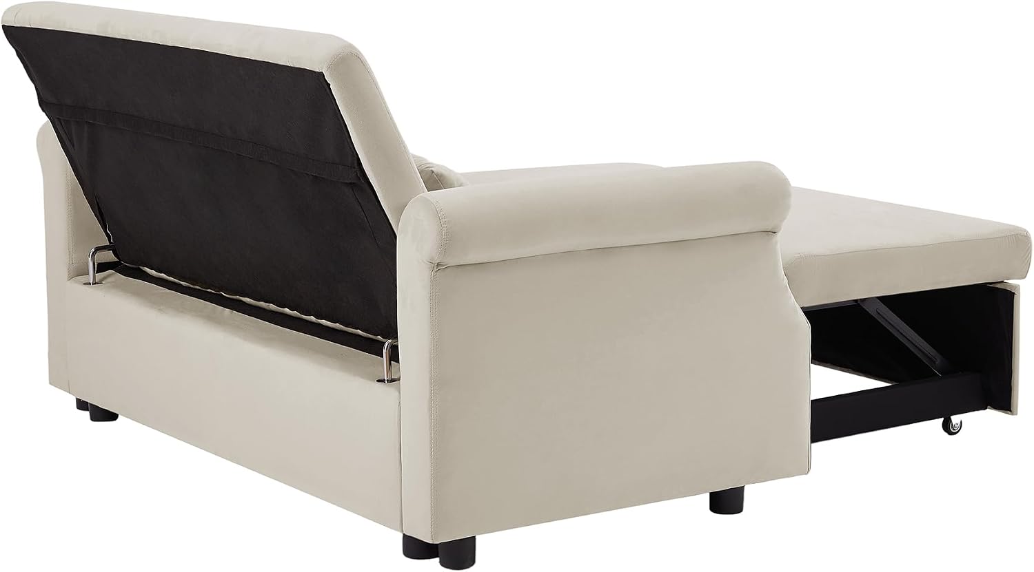 Runboll 55" Loveseat Pull Out Sleeper Sofa Bed Shiny Velvet Adjustable Backrest 2 Seater Couch Bed with 2 Caster Wheels, Lumbar Pillows, Removable Armrest (Beige)