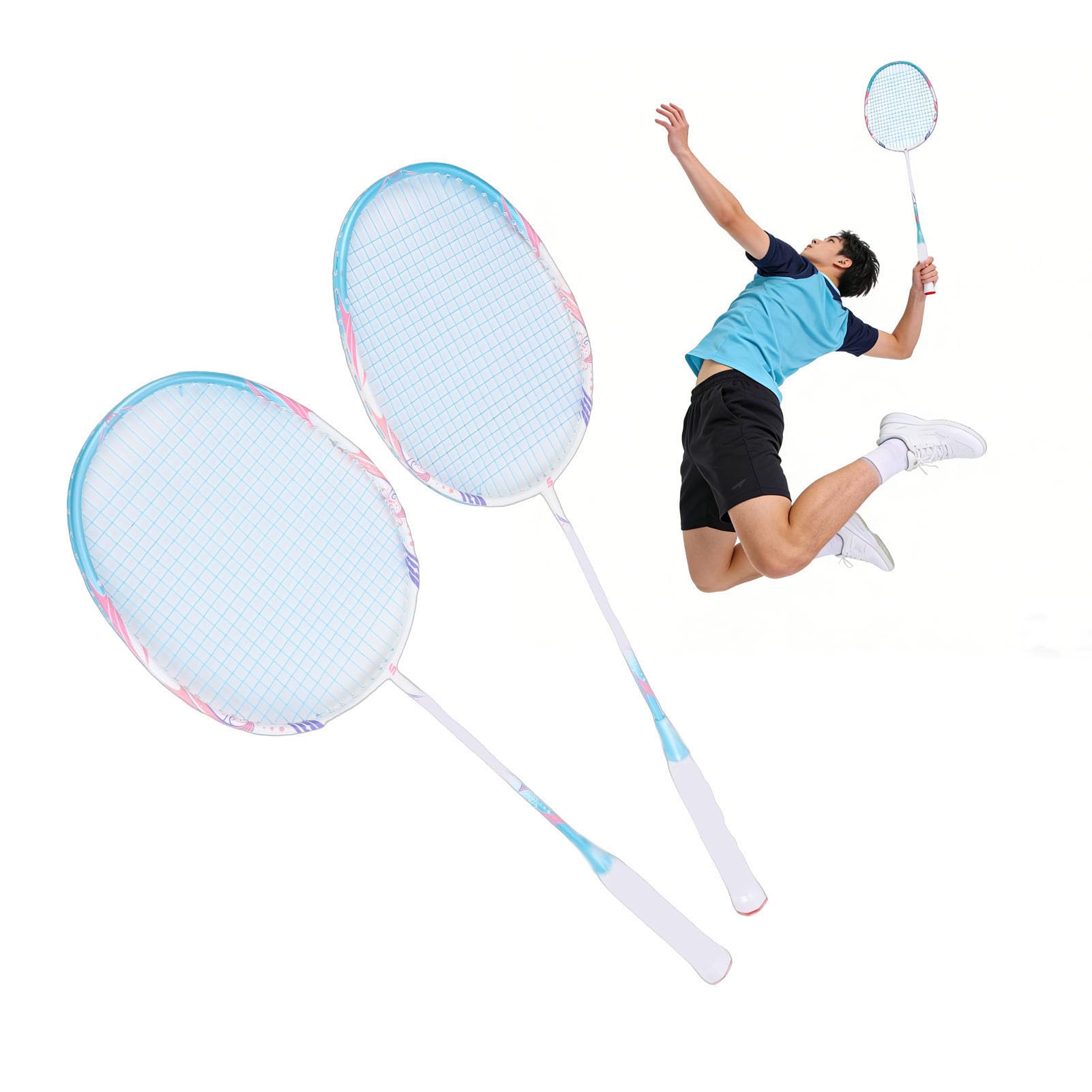 Kadimendium Set di Racchette da Badminton in Composito di Carbonio Ad Alta Resistenza per 2 Giocatori, Allenamento per Uso Familiare in Palestra nel Cortile