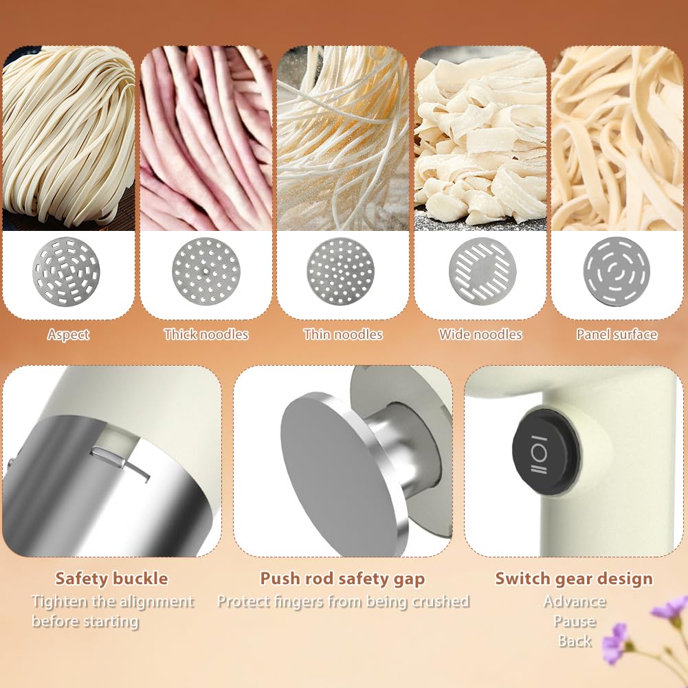 Machine à Pâtes Manuelle Sans Fil Portable 40W avec 5 Moules de Pressage pour Pâtes et Spaghettis