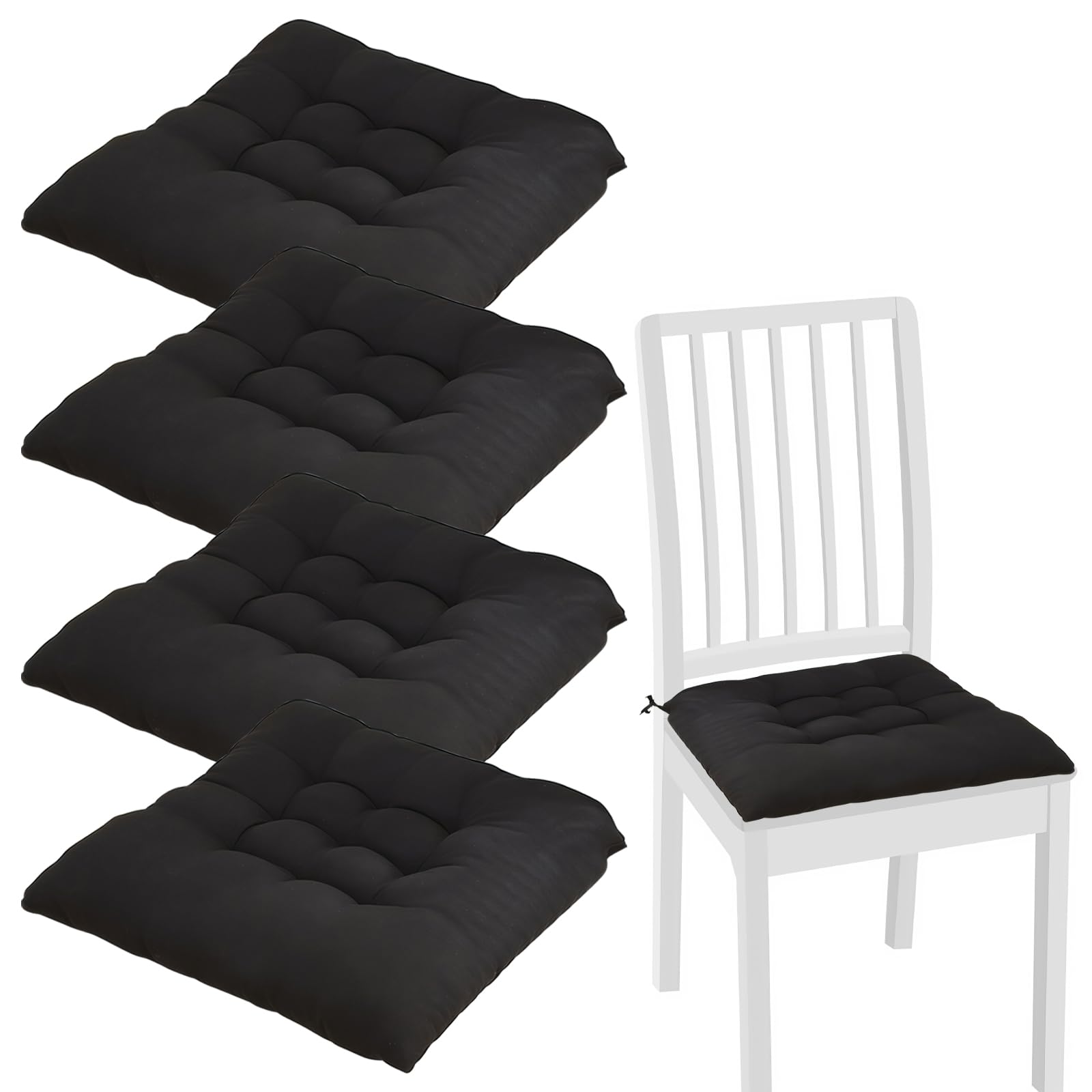 Sporgo Juego de 4 cojines para silla: cómodos cojines de asiento de 40 x 40 cm con lazos, cojines para silla de exterior e interior, silla de oficina, silla de jardín, silla de ordenador, cojín para