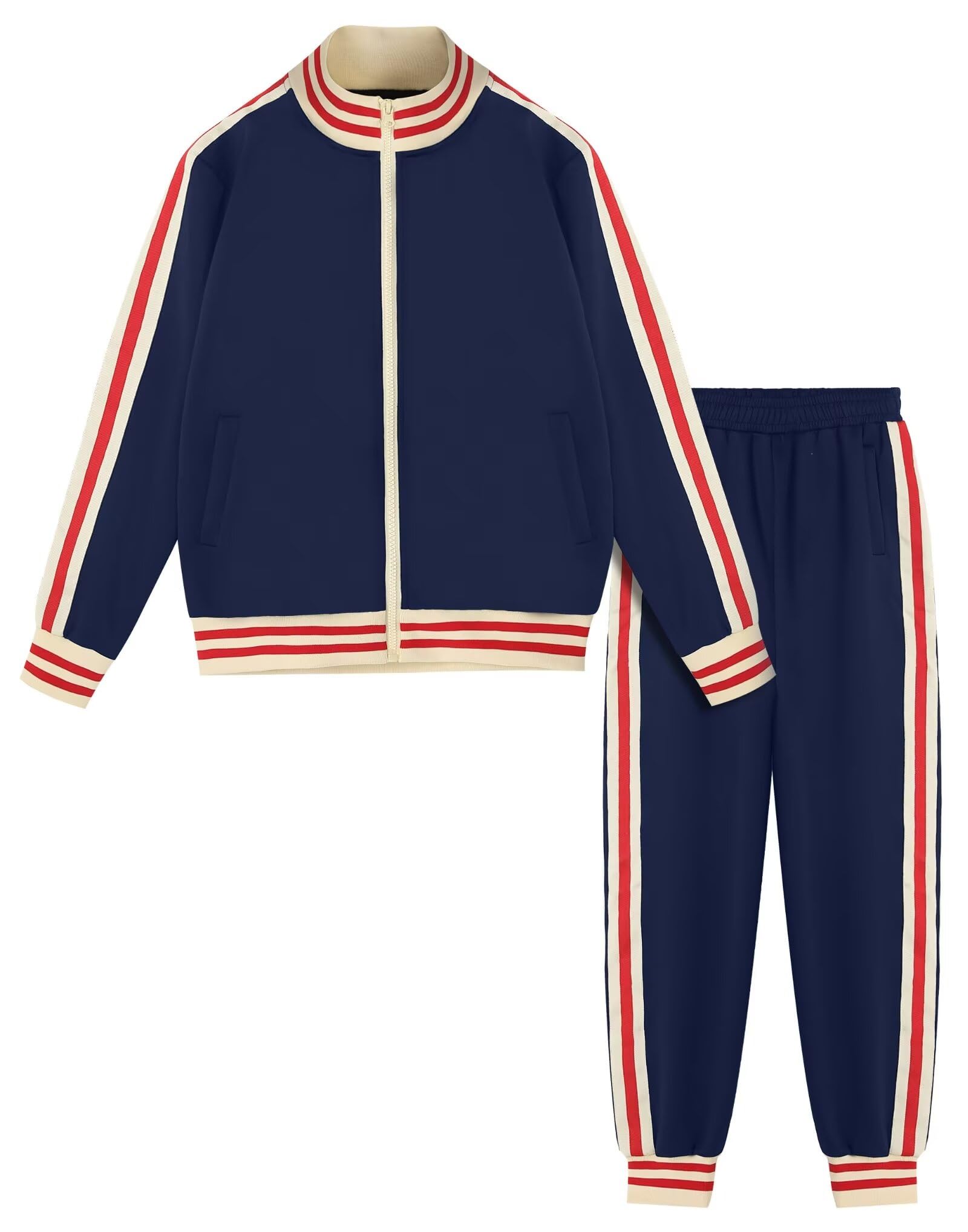 Conjunto de chándal de manga larga con cremallera completa para niño, chaqueta activa y pantalones deportivos, 2 piezas, para niños de 4 a 12 años