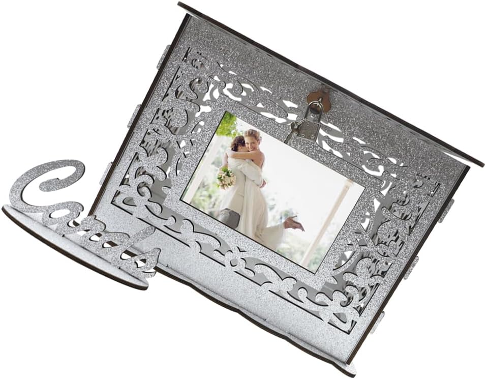 LUOZZY Wedding Card Box with Lock and Card Sign, Rustic Wedding Card Box With Hollow Design Wooden Card Box Anniversary Card Box Greeting Card Box, Sliver