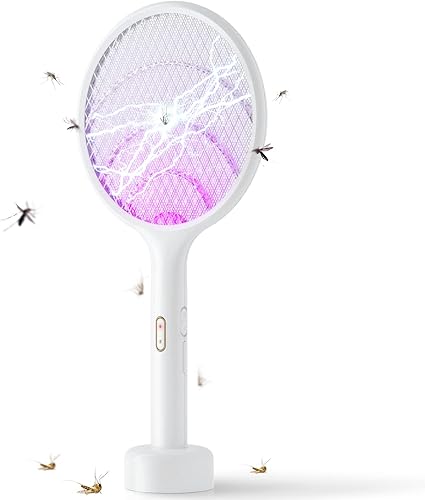 YISSVIC Matamoscas eléctrico de 4000 V, raqueta matamoscas de insectos de doble modo con luz de mosquitos morada recargable para interiores, hogar,