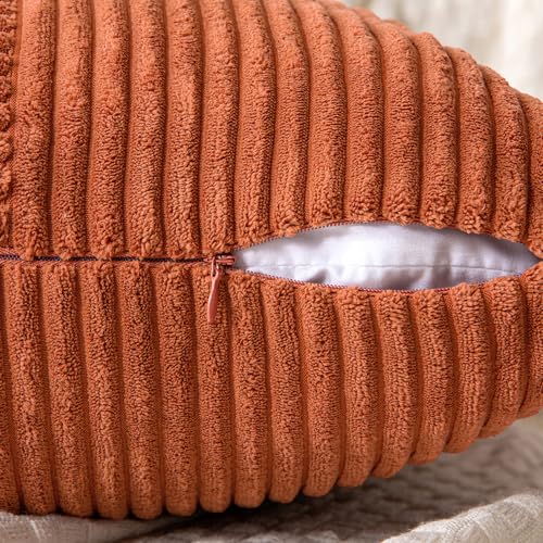 Image of MIULEE Burnt Orange Decorative Lumbar Throw Pillow Covers 12x20 Inch for Couch Bed Sofa Pack of 2 Boho Fall Farmhouse Throw Pillows Soft Cross Corduroy Patchwork Textured Cushion Cases