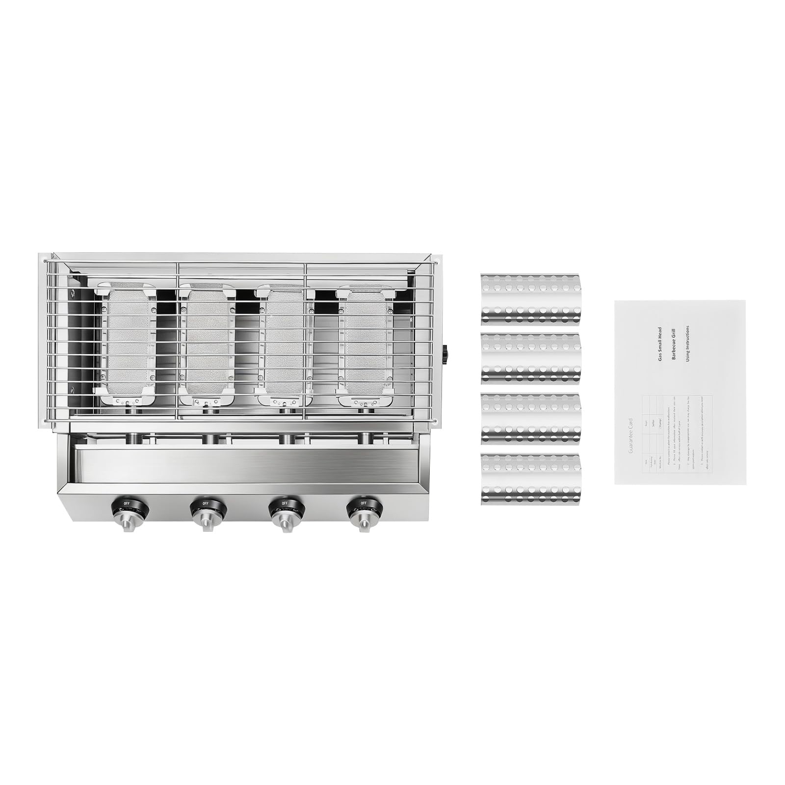 Parrilla de gas portátil de acero inoxidable, parrilla de gas profesional con parrilla, 4 quemadores de acero inoxidable, superficie de parrilla de aproximadamente 55,8 x 23,2 cm, parrilla de gas BBQ