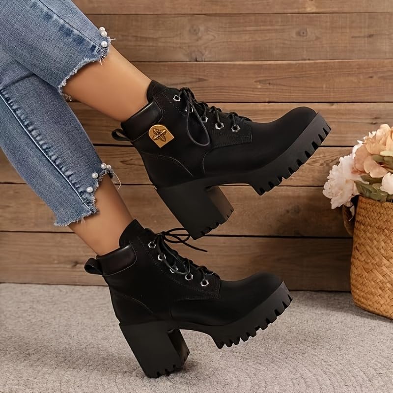 Women's Chunky Heel Lace-Up Ankle Boots, Comfortable Fashion Boots4