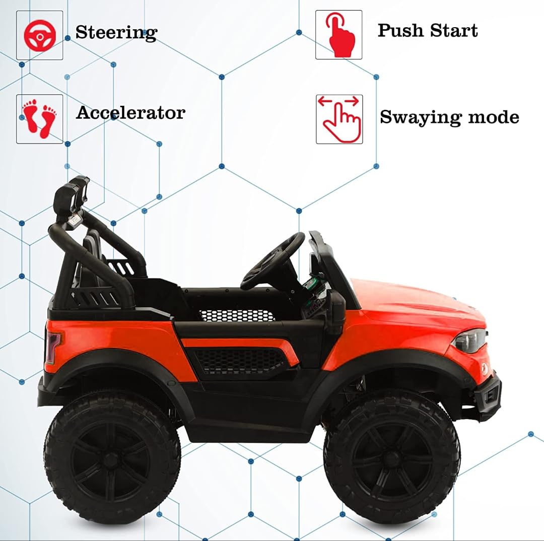 SHAKYA WORLD 888 Battery Jeep for Kids with Bluetooth Music & Light Electric Car Jeep Battery Car for Kids to Drive [ 2 to7 Years, Red ] - Image 3 thumbnail