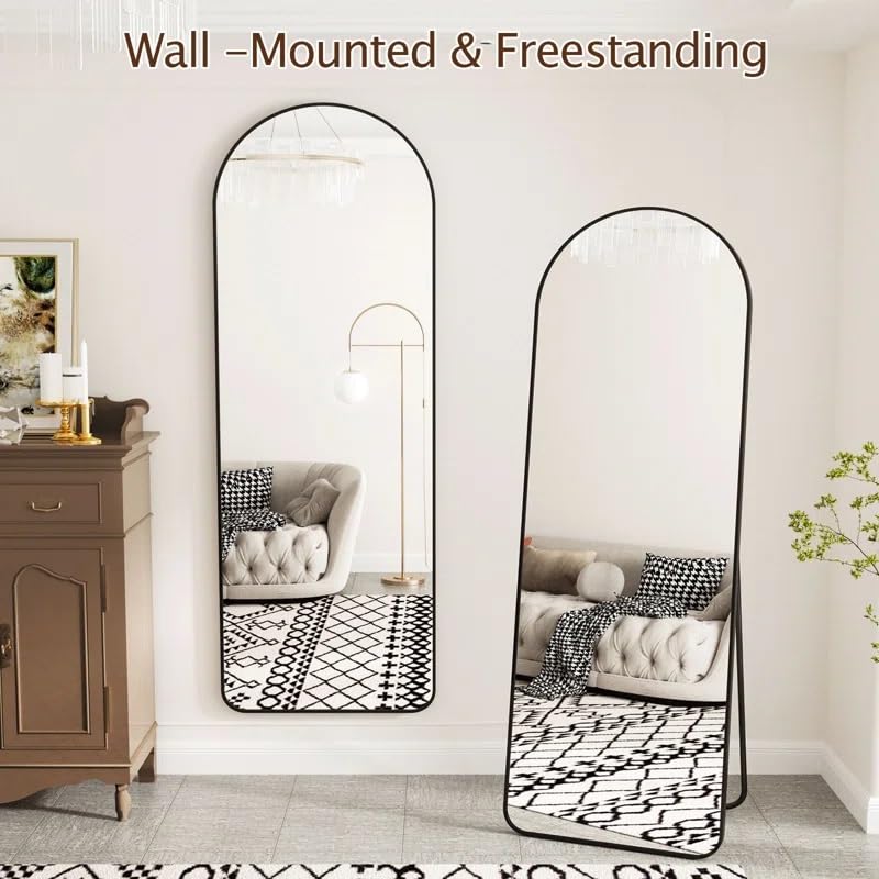 Image of ARTESSA Aesthetic Designer Full-Length Rectangular Mirror for Bedroom and Studio with Arch-On-Top and Metal Frame (180 x 60 CM)