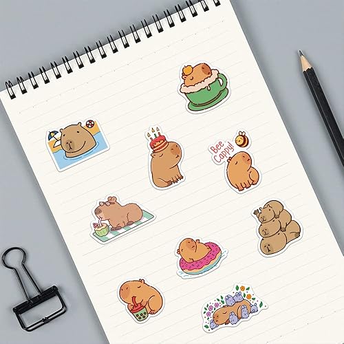 Miniatura 5 de Capybara - Calcomanías de animales lindos, 50 unidades, calcomanías de dibujos animados kawaii, impermeables, para adolescentes, niñas y niños,