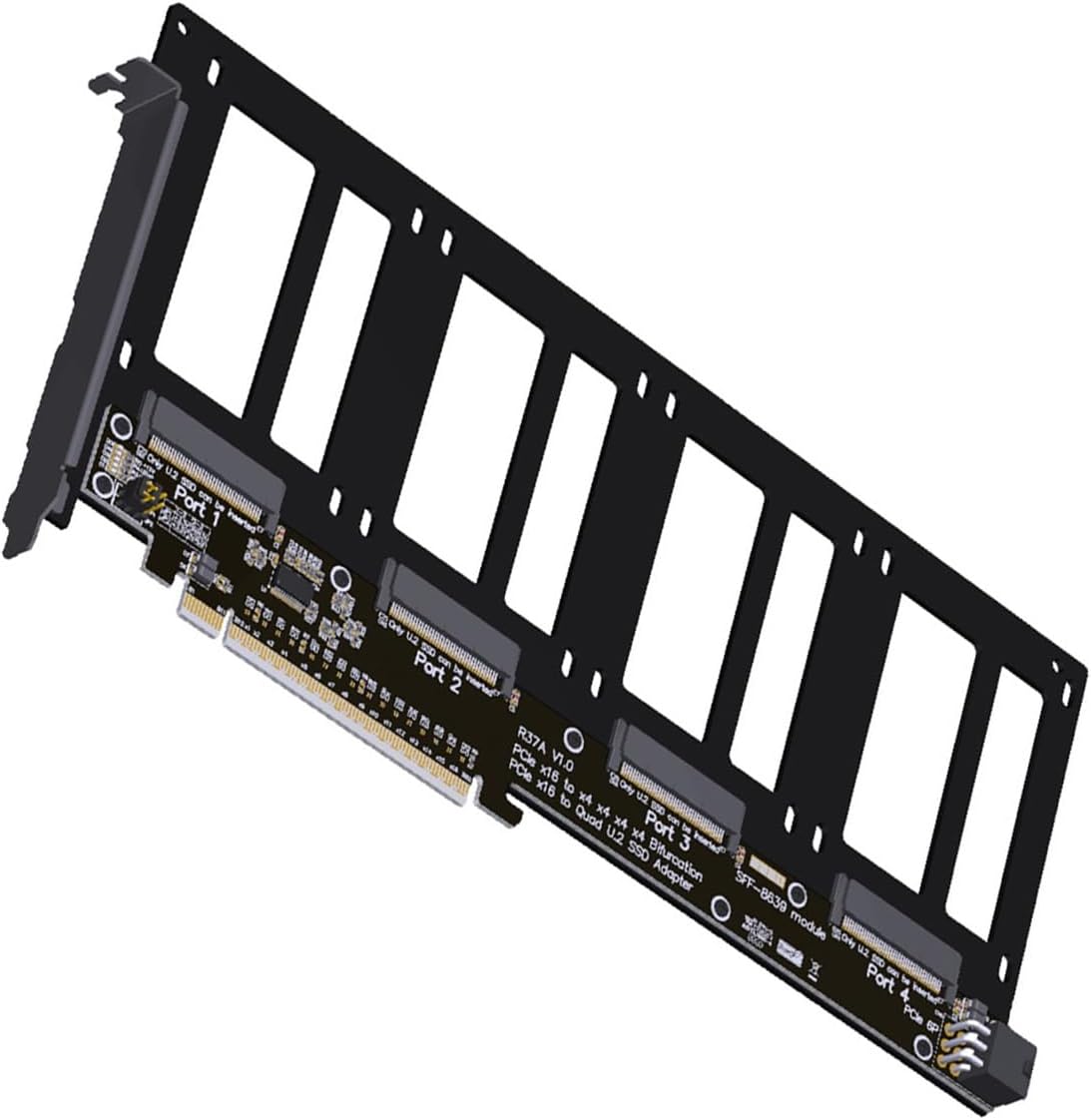 PCIe 5.0 X16 to 4 Port EDSFF Hard Drive Split Adapter + Expansion Card for E1.S E3.S – 4x128Gbps Data Transfer