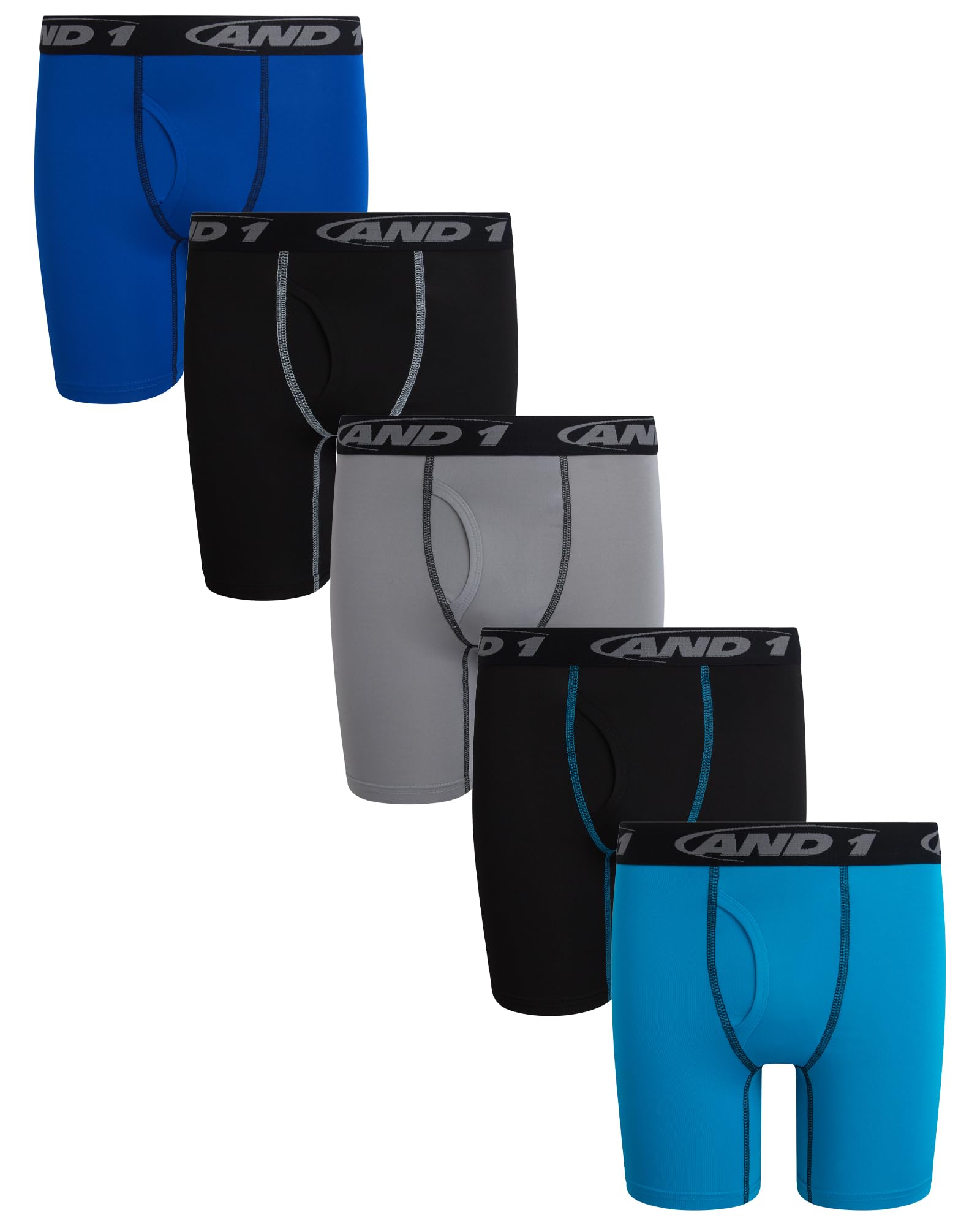 AND1 Boys Boxer Briefs - 5 Pack Performance Long Leg Boys Underwear Boxers with Functional Fly Pouch 6