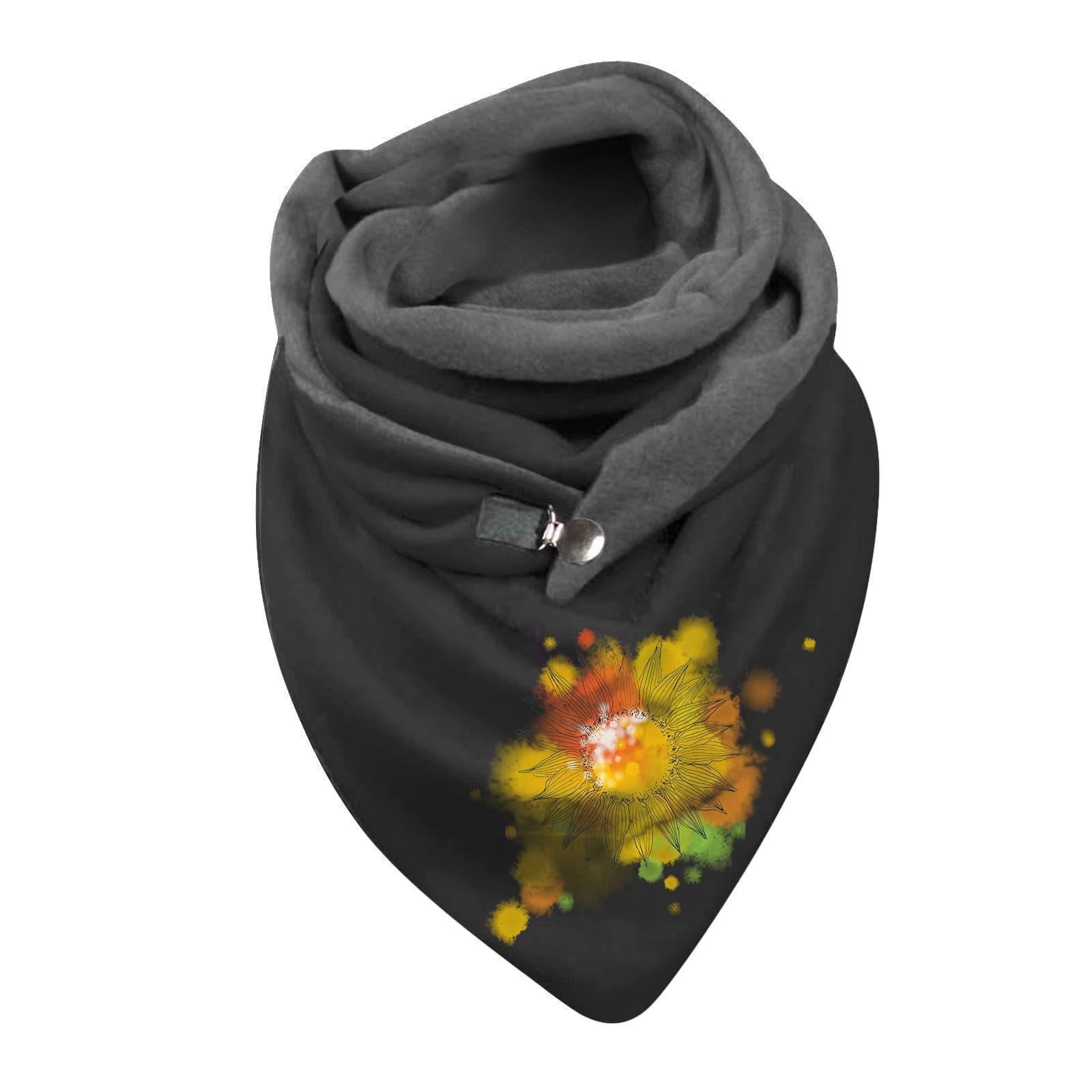 Women's Dandelion Heart Print Scarf with Buttons Classic Valentine's Day Autumn Scarf Oversized Triangle Scarf Versatile Women's Scarf Grey