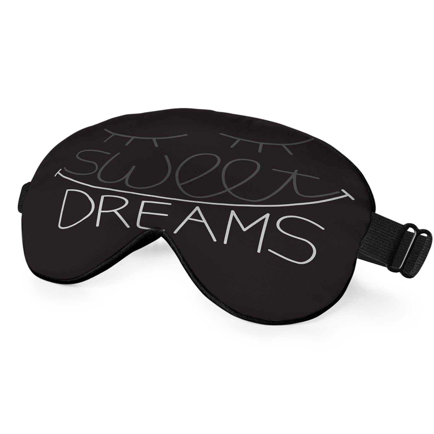 NOHSHE Sweet Dreams Sleep Eye Mask Eye Cover Grayscale Lettering Closed Eyes Dark Black Silk Eye Mask for Sleeping with Adjustable Strap for Travel