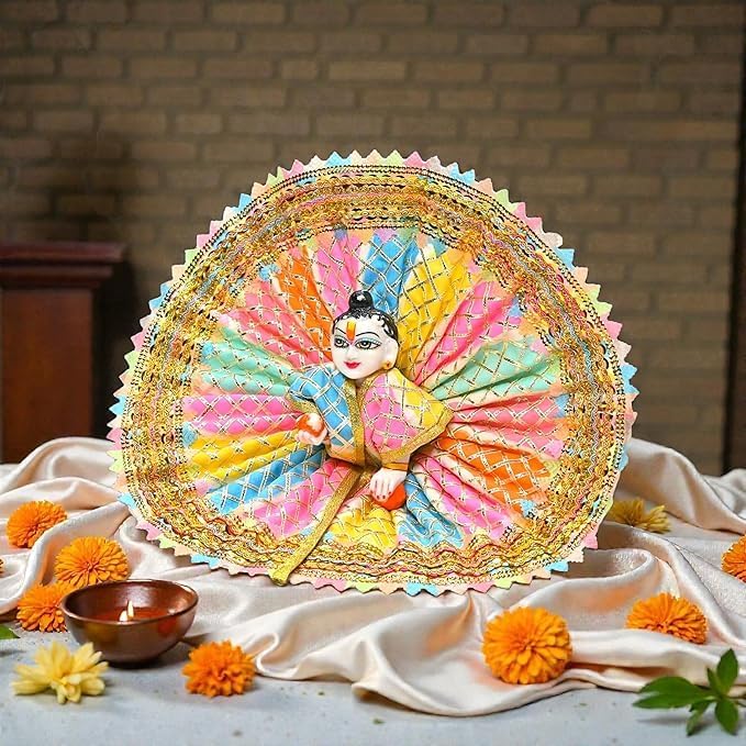 Laddu Gopal Designer Dress,Handmade Embroidery | Work | Beautiful Finish (Multicolour) Size 6