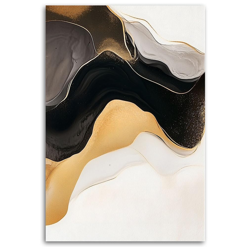 Lienzo abstracto negro oro para decorar el salón de forma moderna con arte elegante 40x60cm 8