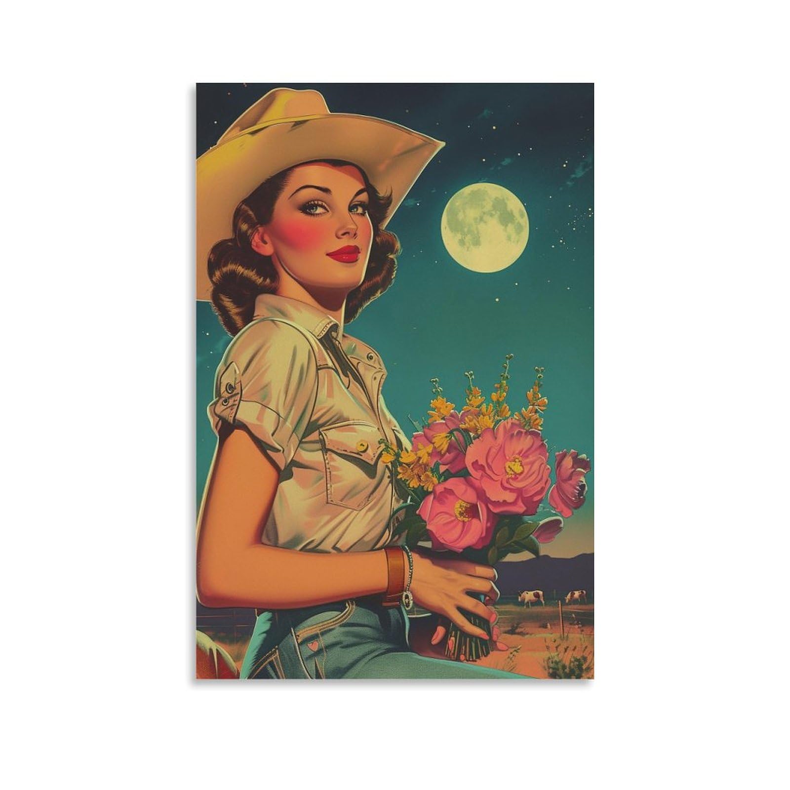Amazon.com: Vintage Cowgirl Holding Bouquet of Flowers 